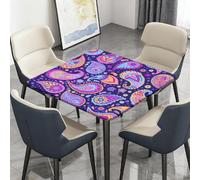 Highdi Waterproof Square Tablecloth Cover - Oxford Cloth - Elastic Fitted for Kitchen/Garden Rectangular Tables, Stain-Resistant Wipe-Clean Classic Paisley Style Table Cover (Purple,130x130cm)