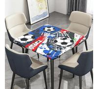 Highdi Waterproof Square Tablecloth Cover - Oxford Cloth - Elastic Fitted for Kitchen/Garden Rectangular Tables, Football Print Stain-Resistant Wipe-Clean Table Cover (Splash Sport,150x150cm)