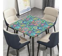 Highdi Waterproof Square Tablecloth Cover - Oxford Cloth - Elastic Fitted for Kitchen/Garden Rectangular Tables, Stain-Resistant Wipe-Clean Classic Paisley Style Table Cover (Green,90x90cm)