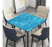 Highdi Waterproof Square Tablecloth Cover - Oxford Cloth - Elastic Fitted for Kitchen/Garden Rectangular Tables, 3d Water Printing Stain-Resistant Wipe-Clean Table Cover (Aqua Glow,130x130cm)