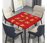 Highdi Waterproof Square Tablecloth Cover - Oxford Cloth - Elastic Fitted for Kitchen/Garden Rectangular Tables, Chinese Style Stain-Resistant Wipe-Clean Table Cover (animal print,130x130cm)