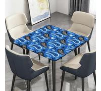 Highdi Waterproof Square Tablecloth Cover - Oxford Cloth - Elastic Fitted for Kitchen/Garden Rectangular Tables, Stain-Resistant Wipe-Clean Classic Paisley Style Table Cover (Blue,176x176cm)