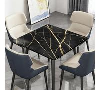 Highdi Waterproof Square Tablecloth Cover - Oxford Cloth Elastic Fitted for Kitchen/Garden Rectangular Tables, 3d Marble Print Stain-Resistant Wipe-Clean Table Cover (black gold,100x100cm)