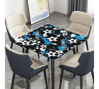 Highdi Waterproof Square Tablecloth Cover - Oxford Cloth - Elastic Fitted for Kitchen/Garden Rectangular Tables, Football Print Stain-Resistant Wipe-Clean Table Cover (Ink Gridiron,120x120cm)