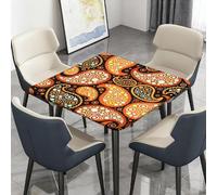 Highdi Waterproof Square Tablecloth Cover - Oxford Cloth - Elastic Fitted for Kitchen/Garden Rectangular Tables, Stain-Resistant Wipe-Clean Classic Paisley Style Table Cover (Orange,100x100cm)
