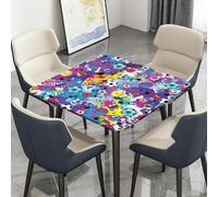 Highdi Waterproof Square Tablecloth Cover - Oxford Cloth - Elastic Fitted for Kitchen/Garden Rectangular Tables, Football Print Stain-Resistant Wipe-Clean Table Cover (Vivid Kicks,140x140cm)