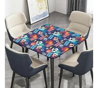 Highdi Waterproof Square Tablecloth Cover - Oxford Cloth - Elastic Fitted for Kitchen/Garden Rectangular Tables, Football Print Stain-Resistant Wipe-Clean Table Cover (Fan Fever,176x176cm)