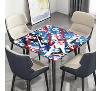 Highdi Waterproof Square Tablecloth Cover - Oxford Cloth - Elastic Fitted for Kitchen/Garden Rectangular Tables, Football Print Stain-Resistant Wipe-Clean Table Cover (Flag Soccer,120x120cm)