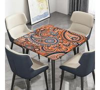 Highdi Waterproof Square Tablecloth Cover - Oxford Cloth - Elastic Fitted for Kitchen/Garden Rectangular Tables, Stain-Resistant Wipe-Clean Classic Paisley Style Table Cover (Orange 1,150x150cm)