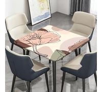 Highdi Waterproof Square Tablecloth Cover - Oxford Cloth - Elastic Fitted for Kitchen/Garden Tables, Morandi Color Series Stain-Resistant Wipe-Clean Table Cover (Poppy Floral,130x130cm)