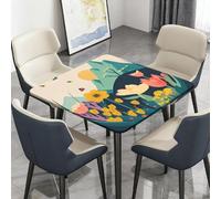 Highdi Waterproof Square Tablecloth Cover - Oxford Cloth - Elastic Fitted for Kitchen/Garden Tables, Morandi Color Series Stain-Resistant Wipe-Clean Table Cover (Mountain Meadow,150x150cm)