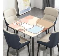 Highdi Waterproof Square Tablecloth Cover - Oxford Cloth - Elastic Fitted for Kitchen/Garden Tables, Morandi Color Series Stain-Resistant Wipe-Clean Table Cover (Milk Bottle,150x150cm)