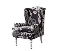 Highdi Wing Chair Covers 2 Piece Stretch Wingback Chairs Spandex Slipcover, Washable Stylish Print Fabric Chairs Armchair Furniture Protector for Living Room Bedroom Hotel (Baroque)