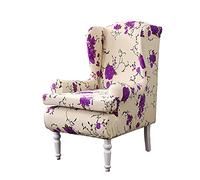 Highdi Wing Chair Covers 2 Piece Stretch Wingback Chairs Spandex Slipcover, Washable Stylish Print Fabric Chairs Armchair Furniture Protector for Living Room Bedroom Hotel (Purple Rose)
