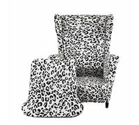 Highdi Wingback Chair Armchair Covers 2-Piece High Stretch Spandex Printed Wing Chair Slipcover, Removable Armchair Cover Furniture Protector for Livingroom Bedroom (White Leopard Print)