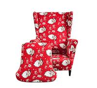 Highdi Wingback Chair Armchair Covers 2-Piece High Stretch Spandex Printed Wing Chair Slipcover, Removable Armchair Cover Furniture Protector for Livingroom Bedroom (Santa Claus)