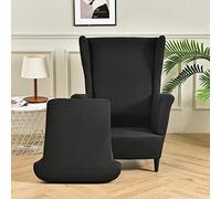 Highdi Wingback Chair Covers 2-Piece Stretch Printed Wing Chair Cover for Strandmon Armchair, Washable Spandex Fabric Armchair Protector Cover for Living Room Bedroom Hotel (Black)