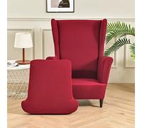 Highdi Wingback Chair Covers 2-Piece Stretch Printed Wing Chair Cover for Strandmon Armchair, Washable Spandex Fabric Armchair Protector Cover for Living Room Bedroom Hotel (Burgundy Red)
