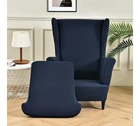 Highdi Wingback Chair Covers 2-Piece Stretch Printed Wing Chair Cover for Strandmon Armchair, Washable Spandex Fabric Armchair Protector Cover for Living Room Bedroom Hotel (Navy)