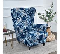 Highdi Wingback Chair Covers 2 Piece Stretch Wing Chair Slipcover, Fashion Bohemia Printing Strandmon Sofa Cover Furniture Protector for Armchair Chairs Living Room Bedroom Hotel (blue)