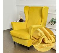 Highdi Wingback Chair Covers 2 Piece Stretch Wing Chair Slipcover, Fashion Solid color Velvet Strandmon Sofa Cover Furniture Protector for Armchair Chairs Living Room Bedroom Hotel (Turmeric)