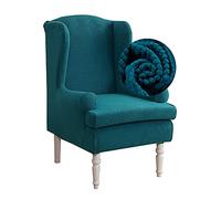 Highdi Wingback Chair Covers 2 Piece Stretch Wing Chair Slipcover, Jacquard Solid color Spandex Fabric Sofa Cover Furniture Protector for Armchair Chairs Living Room Bedroom Hotel (Teal)