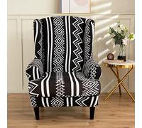 Highdi Wingback Chair Covers 2-Piece Stretch Wing Chair Slipcover, Luxurious Baroque Strandmon Sofa Cover Furniture Protector for Armchair Chairs Living Room Bedroom Hotel (black and white)