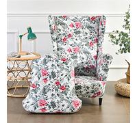 Highdi Wingback Chair Covers 2-Piece Stretch Wing Chair Slipcover, Luxurious Rose Flower Strandmon Sofa Cover Furniture Protector for Armchair Chairs Living Room Bedroom Hotel (olive green)