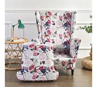 Highdi Wingback Chair Covers 2-Piece Stretch Wing Chair Slipcover, Luxurious Rose Flower Strandmon Sofa Cover Furniture Protector for Armchair Chairs Living Room Bedroom Hotel (pink red)
