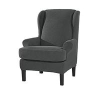 Highdi Wingback Chair Covers 2 Piece Stretch Wing Chair Slipcover, Solid Color Jacquard Washable Spandex Fabric Sofa Cover Furniture Protector for Armchair Chairs Living Room Bedroom Hotel (Grey)