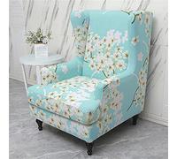 Highdi Wingback Chair Covers 2 Piece Stretch Wing Chair Slipcover, Washable Floral Print Spandex Fabric Sofa Cover Furniture Protector for Armchair Chairs Living Room Bedroom Hotel (Aqua green)