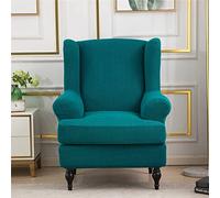 Highdi Wingback Chair Covers 2 Piece Stretch Wing Chair Slipcover, Washable Solid Color Corn Velvet Sofa Cover Furniture Protector for Armchair Chairs Hotel Living Room Bedroom (Lake blue)