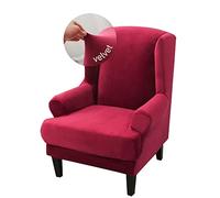 Highdi Wingback Chair Covers 2-Piece Ultra Soft Velvet Wing Chair Cover, Stretch Fabric Washable Armchair Sofa Cover Slipcover Furniture Protector for Living Room Hotel (Burgundy Red)
