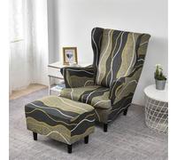 Highdi Wingback Chair Covers 2-Piece with Ottoman Cove, Stretch Wing Chair Slipcover, Fashion Strandmon Sofa Cover Furniture Protector for Armchair Chairs Living Room Bedroom (retro green)