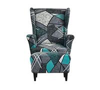 Highdi Wingback Chair Covers 2 Piece with Ottoman Cover, Stretch Wing Chair Slipcover, Washable Spandex Fabric Sofa Cover Furniture Protector for Armchair Chairs Bedroom Hotel (grey city)