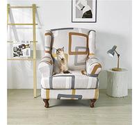 Highdi Wingback Chair Covers Stretch Wing Chair Slipcover 2 Piece, Fashion Geometry Printing Sofa Cover Furniture Protector for Strandmon Armchair Chairs Living Room Hotel Bedroom (Khaki Rectangle)