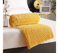 Highdi Winter Blankets and Throws for Sofa Beds, Soft Warm Sofa Throw Fluffy Cozy Bed Throws Fleece Throw Blanket for Kids Adults Bedroom Couch Travel-Plaid (70X100cm,Yellow)