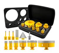 HIGHDRIL Diamond Hole Saw Kit - 6/6/8/20/25/35/50/68/110mm Drill Bits,20mm Finger Bit,50mm Chamfer Bit,HEX Adapter,12Pcs Diamond Core Drill Bit Set for Porcelain Ceramic Tile Granite Marble