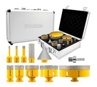HIGHDRIL Diamond Hole Saw Kit - 6/8/10/25/35/50/68/110mm Drill Bits+adapter, Chamfer, Finger Bits - 11pc Core Drill Set for Porcelain Ceramic Tile Granite Marble