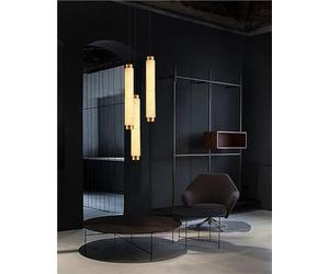 HighEndLong White Marble Cylinder CeilingHanging Lighting Fixture for Room Decor Natural Grain Design