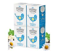 Higher Living Chamomile & Vanilla Organic Herbal Tea - Aromatic, Caffeine Free Calming Tea with Fennel, Lemon Balm, Orange Peel & Licorice - 4 Boxes, 15 Bags Each