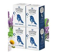 Higher Living Sweet Dreams Organic Herbal Tea - Aromatic, Caffeine Free Calming Bedtime Tea with Lemon Balm, Lavender, Chamomile & Peppermint - 4 Boxes, 15 Bags Each