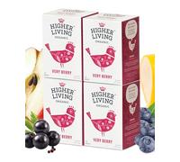 Higher Living Very Berry Organic Herbal Tea - Aromatic, Caffeine Free Fruity Tea with Apples, Hibiscus, Rosehip, Acai Berries & Blueberries - 4 Boxes, 15 Bags Each