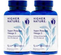 Higher Nature Super Potency Omega 3 - True Food® - 2000mg - 2x60 Capsules | High Strength Omega 3 Fish Oil With 1000mg EPA & 500mg DHA Per Serving, Supporting Eye, Brain & Heart Health