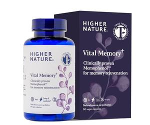 Higher Nature - Vital Memory⁺ - Brain Health Nootropic Supplement - Supports Energy & Mental Performance with Memophenol™, Lion's Mane Mushroom, Bacon Monnieri, True Food® B Vitamins - 60 Capsules