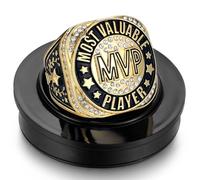 Highergo 1 PC Champion MVP Rings with Display Stand and Neck Chain Size 11 Baseball Soccer Basketball Volleyball Football Trophy Rings for Winner Tournament Award Gift(MVP)