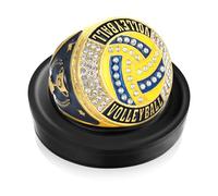 Highergo 1 PC Champion MVP Rings with Display Stand and Neck Chain Size 11 Baseball Soccer Basketball Volleyball Football Trophy Rings for Winner Tournament Award Gift(Volleyball)
