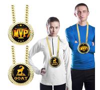 Highergo 2 Pcs Greatest of All Time Turnover Chain Medals 6" Big Goat Medal Necklace Award MVP Trophy Necklace Champion Award for Football Fantasy Sports MVP Turnover Chain Athlete Prize Gifts