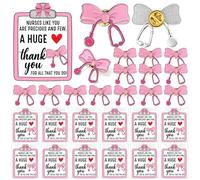 Highergo 36 Sets Pink Bowknot Nurse Badge Reel Nurse Appreciation Gifts Pink Floral Bow Stethoscope Pin Brooch with Card Appreciation Gifts for Doctor Practitioner Medical Staff