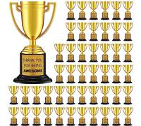 Highergo 48 Pcs Gold Award Trophy Cups Mini Plastic Gold Trophies Award Kids Trophies and Motivational Inspirational Sticker for Adults Staff Reward Appreciation Gifts Party Favors (Awesome)